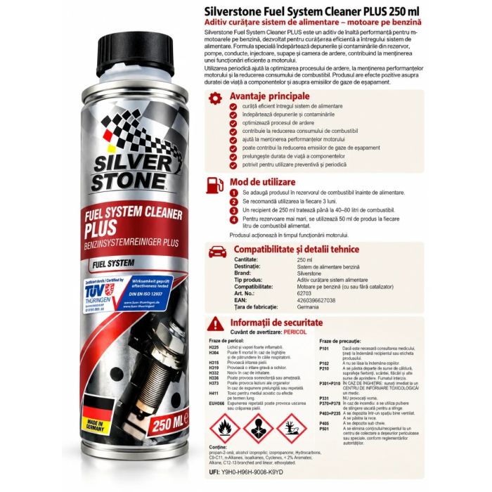 Aditiv curatare sistem alimentare benzina Silverstone Fuel System Cleaner PLUS - 250 ml