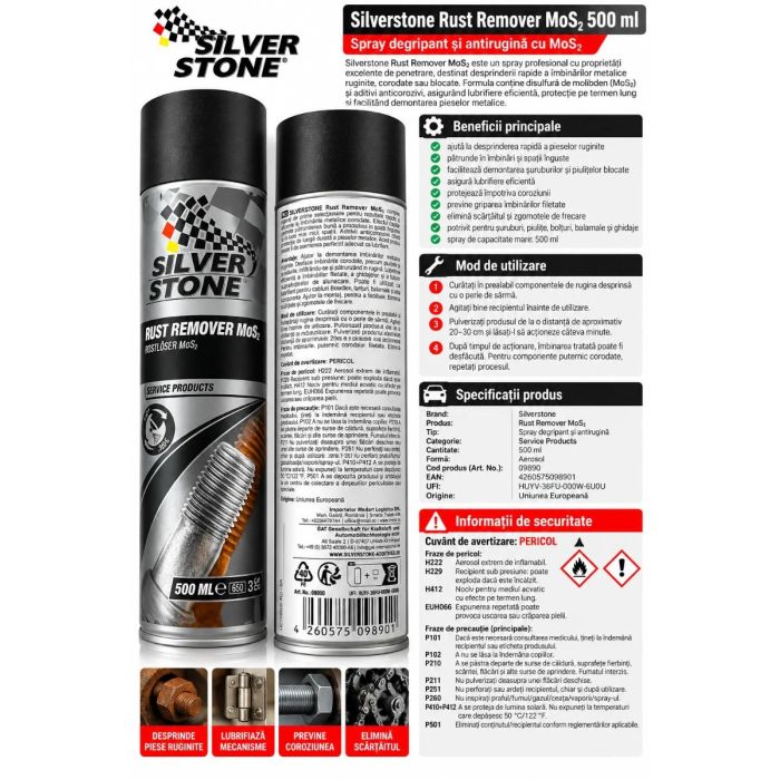 Soluție întreținere auto Silverstone, spray pentru îndepărtarea ruginii, 500 ml